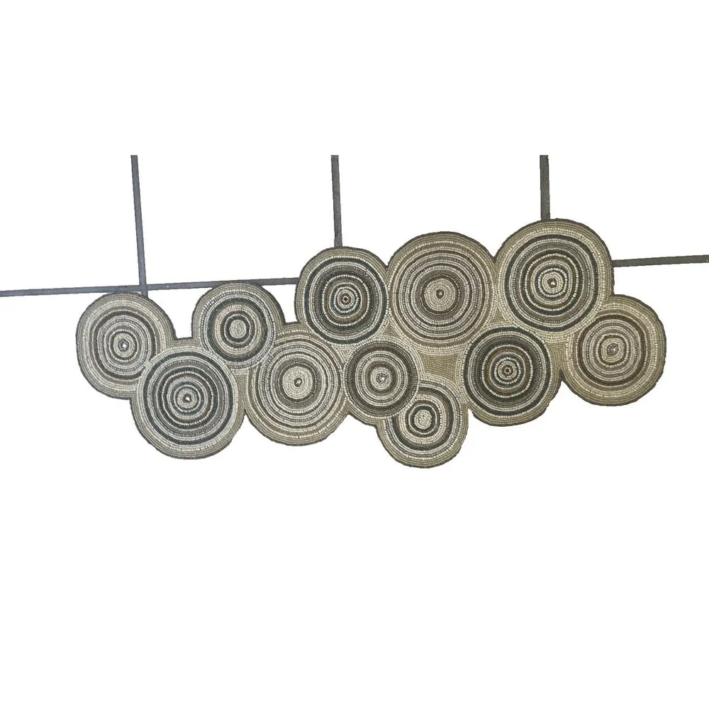 Pier 1 One Beaded Table Runner Round Concentric Medallion Boho Circles Tan Gray